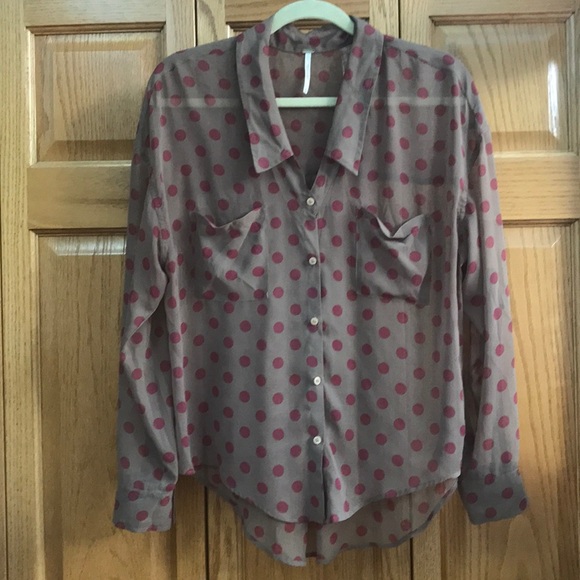 Free People Tops - Free people long sleeve polka dot blouse sz S